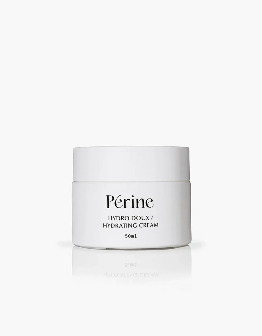 Hydrating face cream by Perine, 50mL, in a sleek container, designed for nourishing and moisturizing the skin.