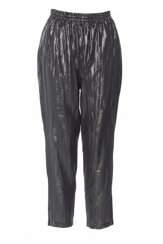 Suzie Kondi gunmetal shine pants in size M/L, stylish metallic women's clothing with a sleek, shiny finish and modern fit.