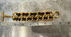 Pre-Owned Chanel Vintage 1995 Gold Double Leather Chain Cuff Bracelet