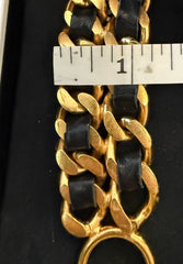 Pre-Owned Chanel Vintage 1995 Gold Double Leather Chain Cuff Bracelet