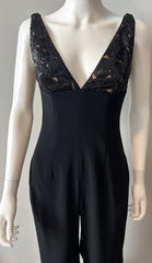 Wayne Clark vintage evening tuxedo jumpsuit in size 2, stylish black formal clothing with tailored fit and classic lapel details.