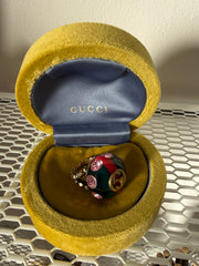 Gucci Logo Resin Crystal Embellished Gold Tone Cocktail Ring Size Medium