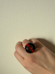 Gucci Logo Resin Crystal Embellished Gold Tone Cocktail Ring Size Medium