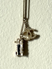 Pre-Owned Chanel Black and Silver Coco Mark Train Necklace