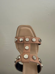 Balenciaga tan strappy shoes with open toe design and ankle straps, size 38, stylish footwear for casual or dressy occasions