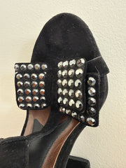 Marni suede sandal with bow detail in size 38, showcasing elegant footwear with stylish design and soft suede material.