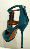 Gucci Petroleum Teal Suede Fringed T-Strap Sandals Size 36.5