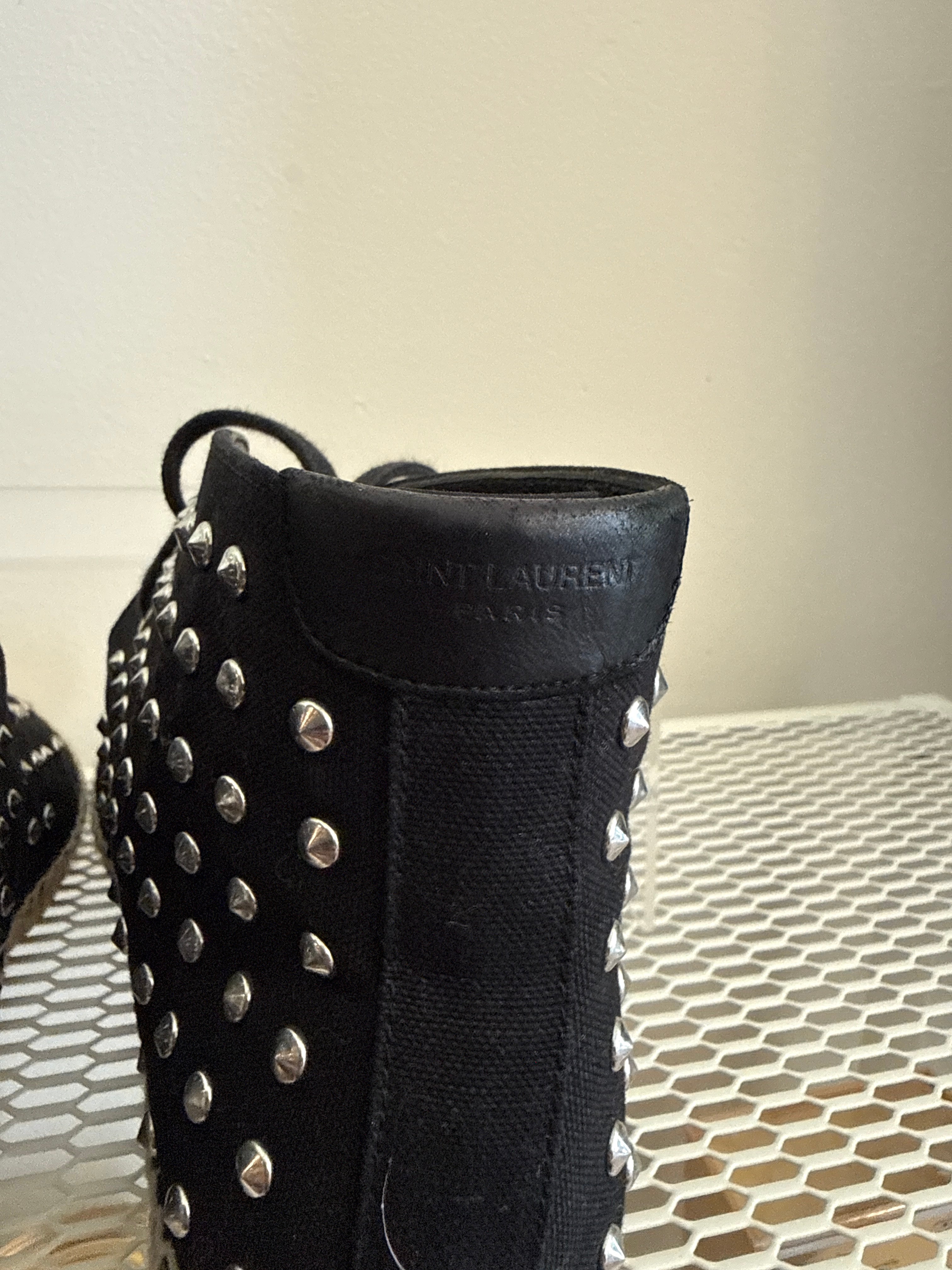 Yves Saint Laurent Espadrille Stud Boot in size 37.5, stylish shoes with stud details and woven espadrille sole.
