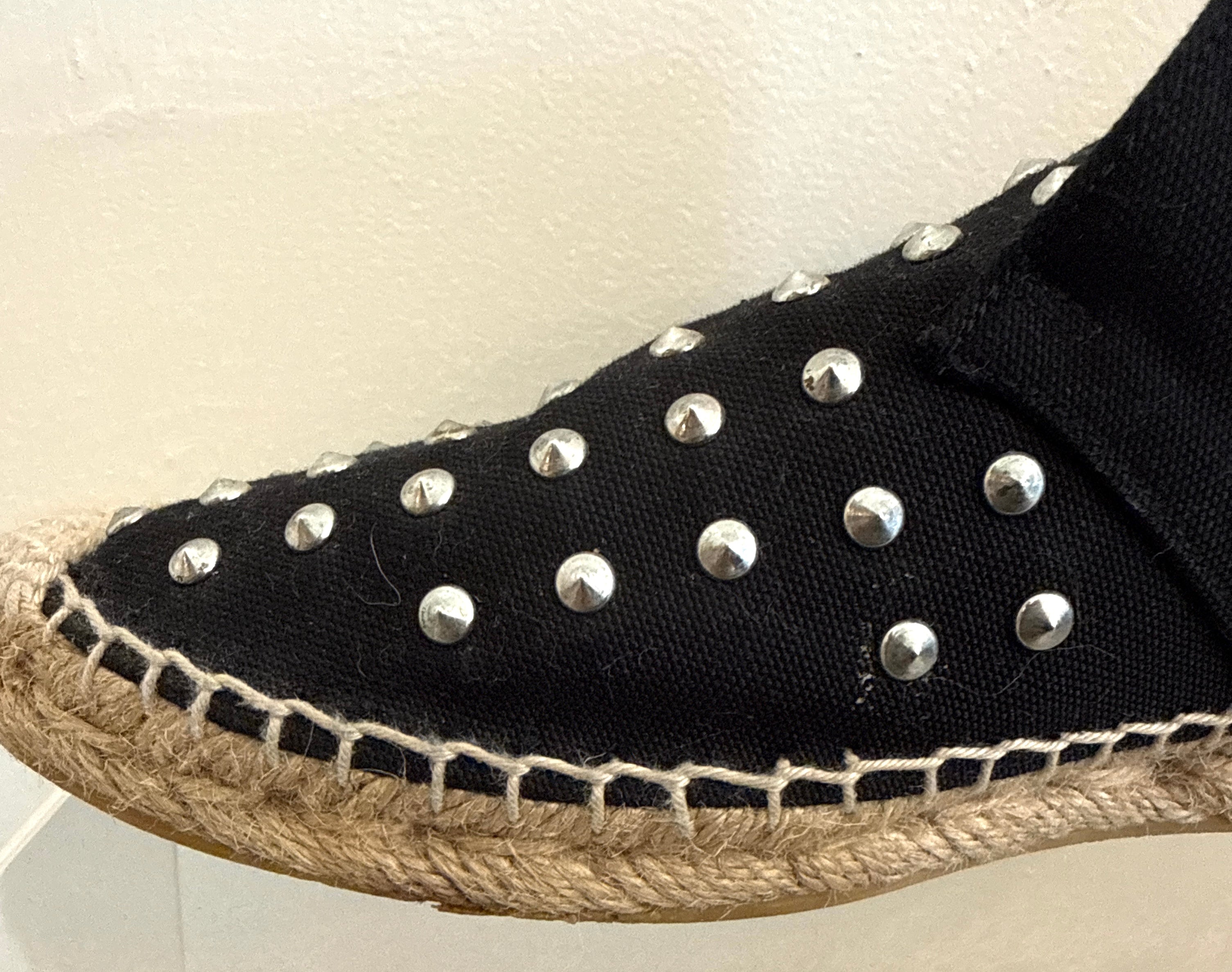Yves Saint Laurent Espadrille Stud Boot in size 37.5, stylish shoes with stud detailing and woven espadrille sole.