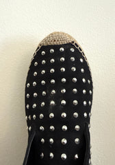 Yves Saint Laurent espadrille stud boots in size 37.5, featuring black leather with studded details and classic espadrille soles.
