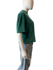 Suzie Kondi Velour Emerald Puff Shoulder Mock Neck Tee Size M