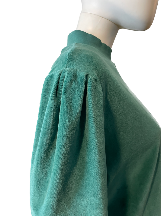 Suzie Kondi Velour Emerald Puff Shoulder Mock Neck Tee Size M