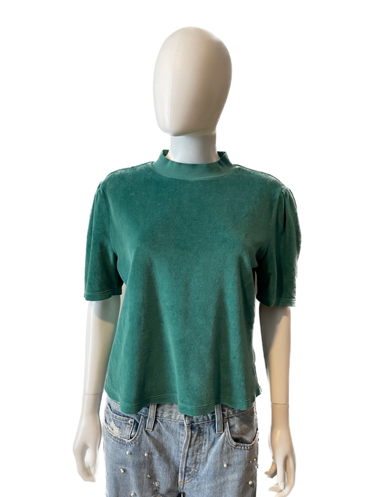 Suzie Kondi Velour Emerald Puff Shoulder Mock Neck Tee Size M