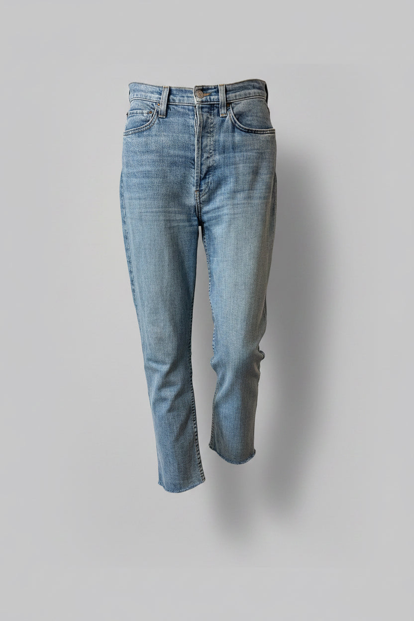 Re/Done Originals classic stone button fly jeans in size 27, showing denim fabric and button closure.