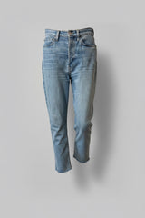Re/Done Originals classic stone button fly jeans in size 27, showing denim fabric and button closure.