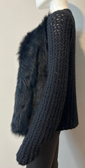 Of Two Minds reversible jacket in size medium, featuring two-tone design and stylish details, displayed on a hanger.