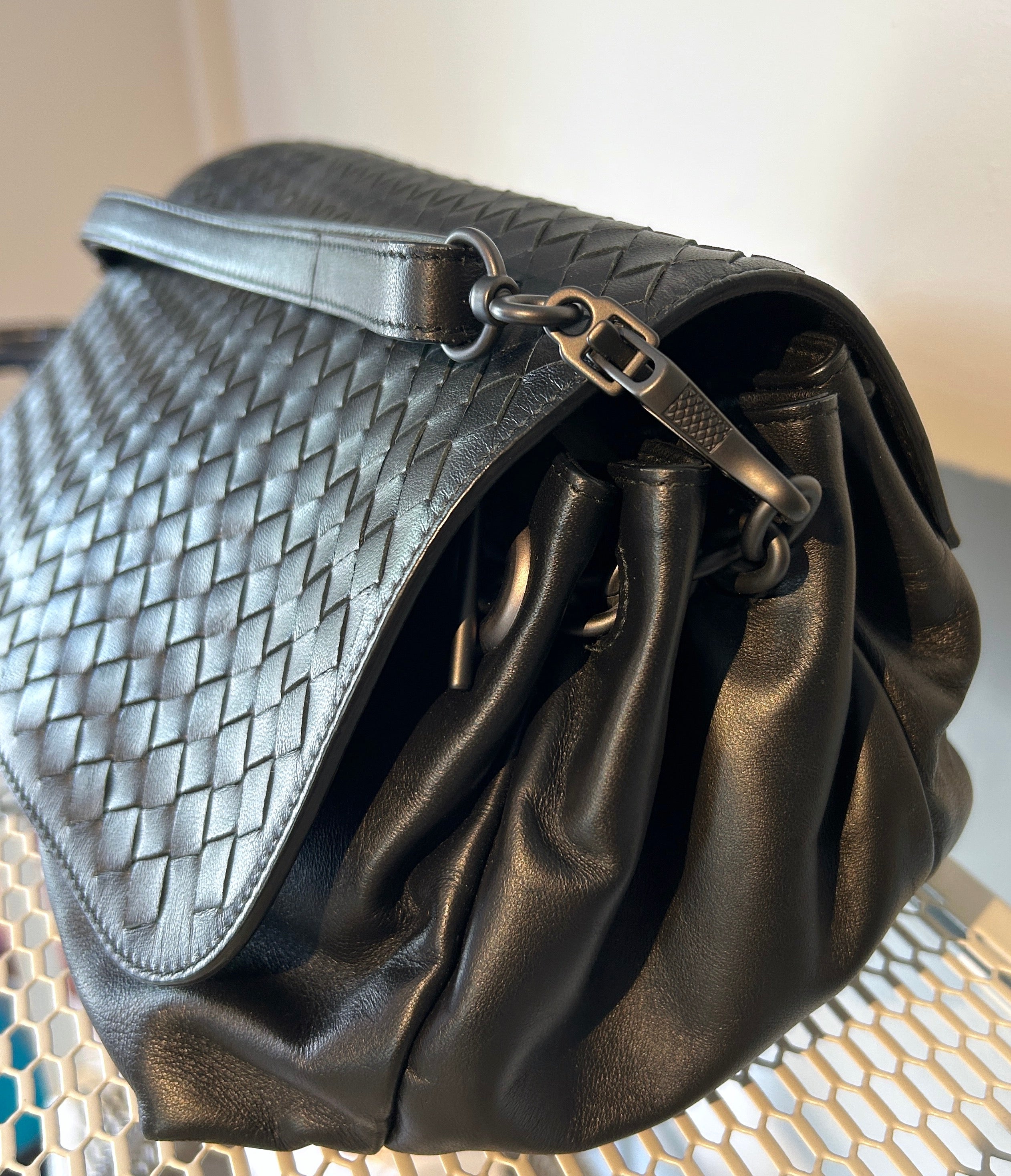Bottega Veneta Womens Flap Intrecciato Shoulder Bag