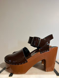 No.6 Store Brown Patent Peep Toe Jane Clog Size 37-Shoes-LAB