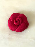 CHANEL Red Jacquard Camellia Brooch P21 NEW - LAB