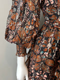 Ulla Johnson Natalia Printed Long-Sleeve Short Dress in Umber Size 2 - LAB