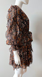 Ulla Johnson Natalia Printed Long-Sleeve Short Dress in Umber Size 2 - LAB