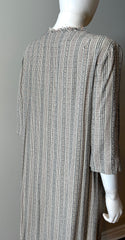 Raquel Allegra grey stripe duster dress in size XS, featuring lightweight fabric and a relaxed, flowing silhouette.