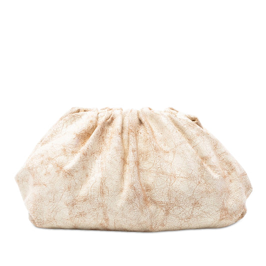 Bottega Veneta crackled calfskin The Pouch bag in natural color with sleek design and subtle texture details.
