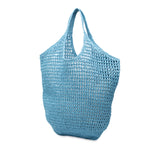 Raffia Effect Crochet Logo Embroidered Shopping Tote Blue - Lab Luxury Resale