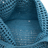 Raffia Effect Crochet Logo Embroidered Shopping Tote Blue - Lab Luxury Resale