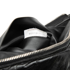 Black Bottega Veneta Leather Intrecciato padded square pouch with woven design and sleek finish, perfect for stylish storage.