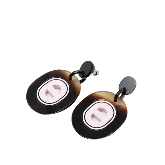 Buffalo Horn Lacquered and Palladium Plated Fidelio Village Drop Bullet Back Earrings Black - Lab Luxury Resale