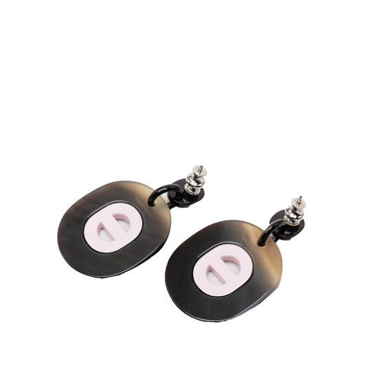 Buffalo Horn Lacquered and Palladium Plated Fidelio Village Drop Bullet Back Earrings Black - Lab Luxury Resale