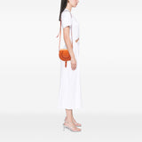 Small Grained Leather Marcie Saddle Crossbody Orange - Lab Luxury Resale