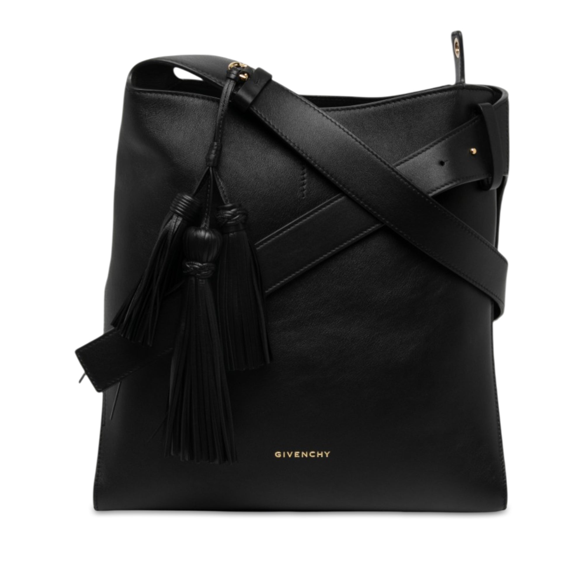 Medium Leather Belted Shoulder Bag Black - Lab Luxury Resale