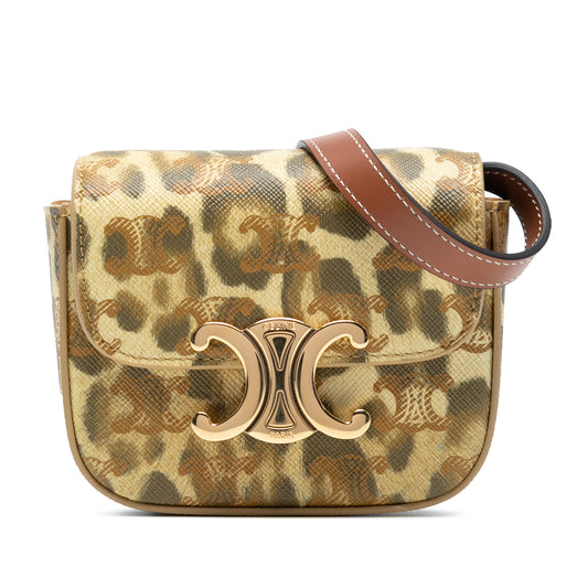 Mini Calfskin Leopard Print Claude Crossbody Brown - Lab Luxury Resale