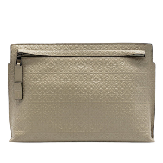 LOEWE Embossed Anagram leather repeat T clutch bag with sleek design and textured surface, ideal for stylish accessories.
