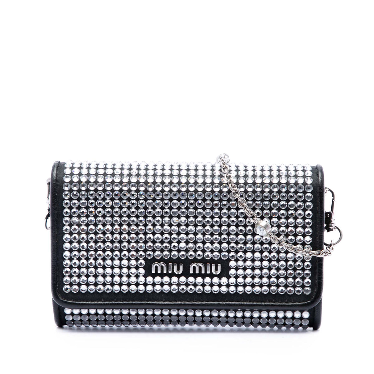 Soft Nappa Crystal Embellished Wallet on Chain Black - Lab Luxury Resale