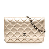CC Quilted Metallic Lambskin Wallet on Chain Gold - Lab Luxury Resale