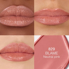 NARS Iris Van Herpen x Explicit Lipstick in Blame displayed on model, showcasing sleek packaging and vibrant lipstick shade.
