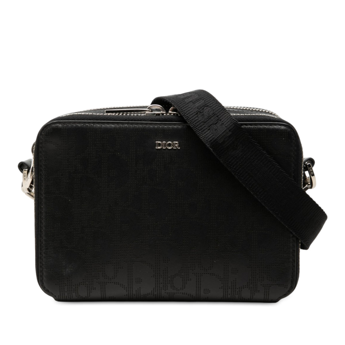 Oblique Perforated Calfskin Galaxy Pouch with Strap Black - Lab Luxury Resale