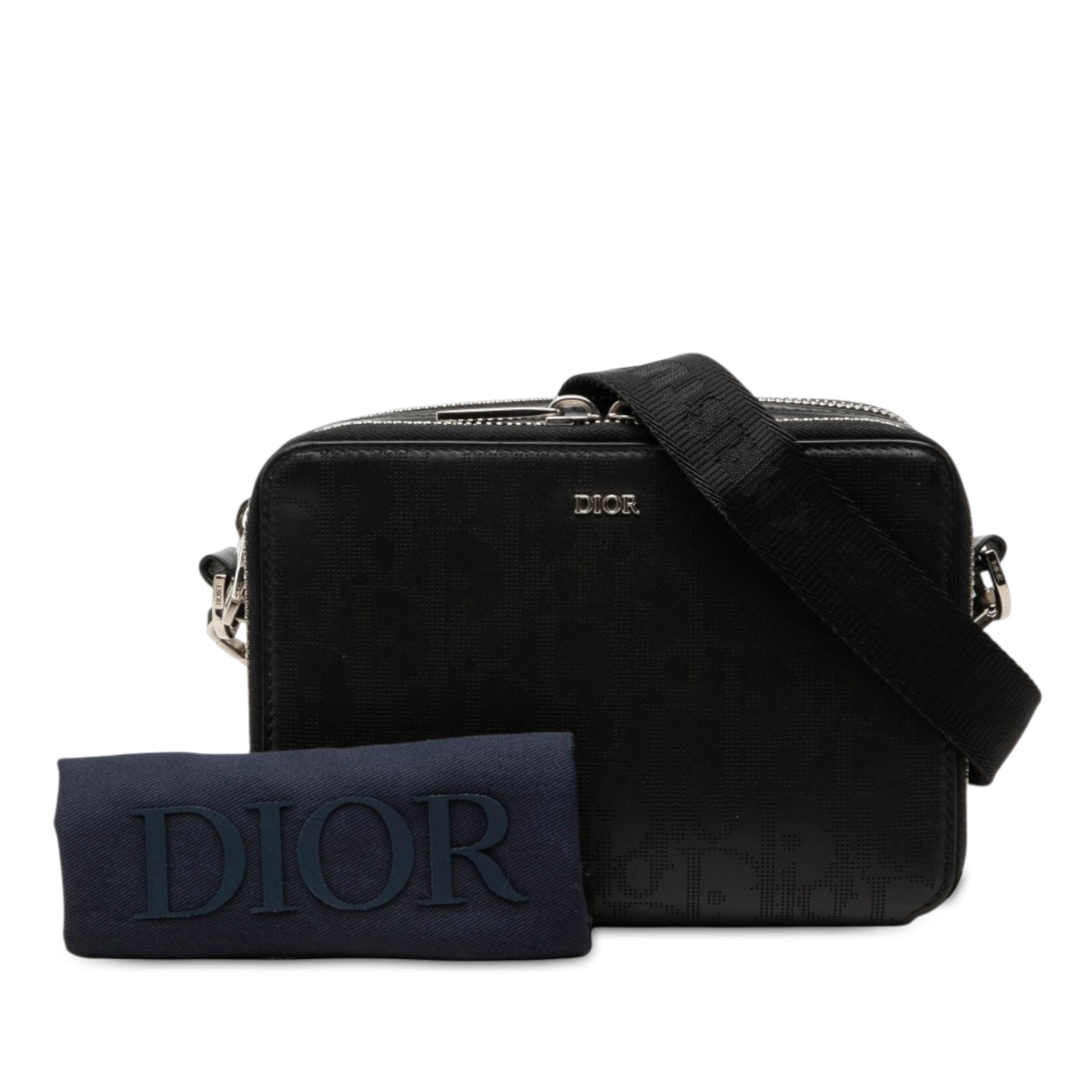 Oblique Perforated Calfskin Galaxy Pouch with Strap Black - Lab Luxury Resale