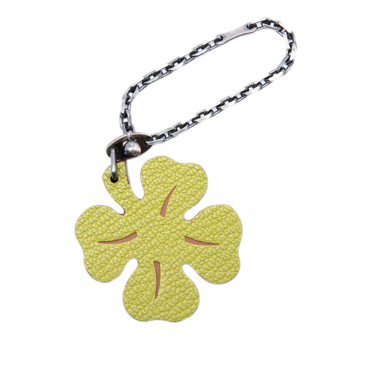 Sterling Silver and Chevre Lucky Four Leaf Clover Bag Charm Green - Lab Luxury Resale