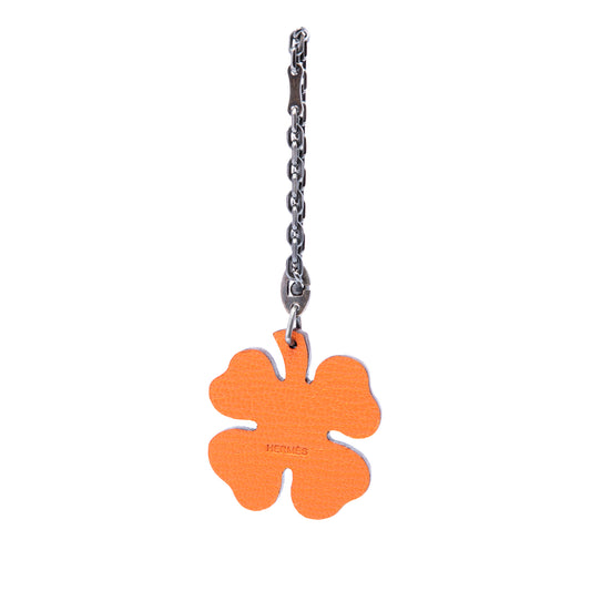 Sterling Silver and Chevre Lucky Four Leaf Clover Bag Charm Green - Lab Luxury Resale