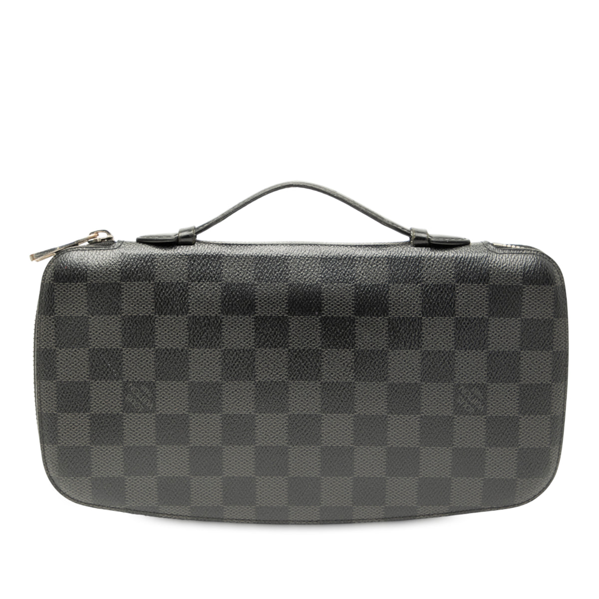 Louis Vuitton Damier Graphite Atoll organizer SLG in black with Louis Vuitton logo, featuring multiple compartments for accessories.