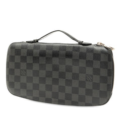 Louis Vuitton Damier Graphite Atoll Organizer SLG in black with checkered pattern and multiple compartments for cards and cash.