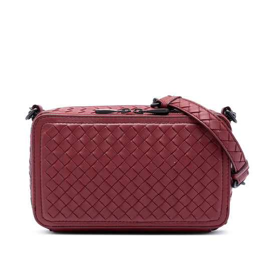 Bottega Veneta Nappa Intrecciato double zip shoulder bag with woven leather design and sleek silver hardware.