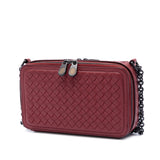 Nappa Intrecciato Double Zip Shoulder Bag Red - Lab Luxury Resale