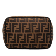 Fendi Zucca canvas shoulder bag with adjustable strap and signature print, stylish and spacious for everyday use.