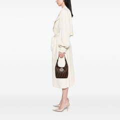 Fendi Zucca canvas shoulder bag with brown and beige geometric pattern, leather strap, and gold-tone hardware.