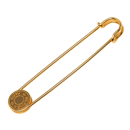 Gold Plated Clou de Selle Safety Pin Brooch Gold - Lab Luxury Resale
